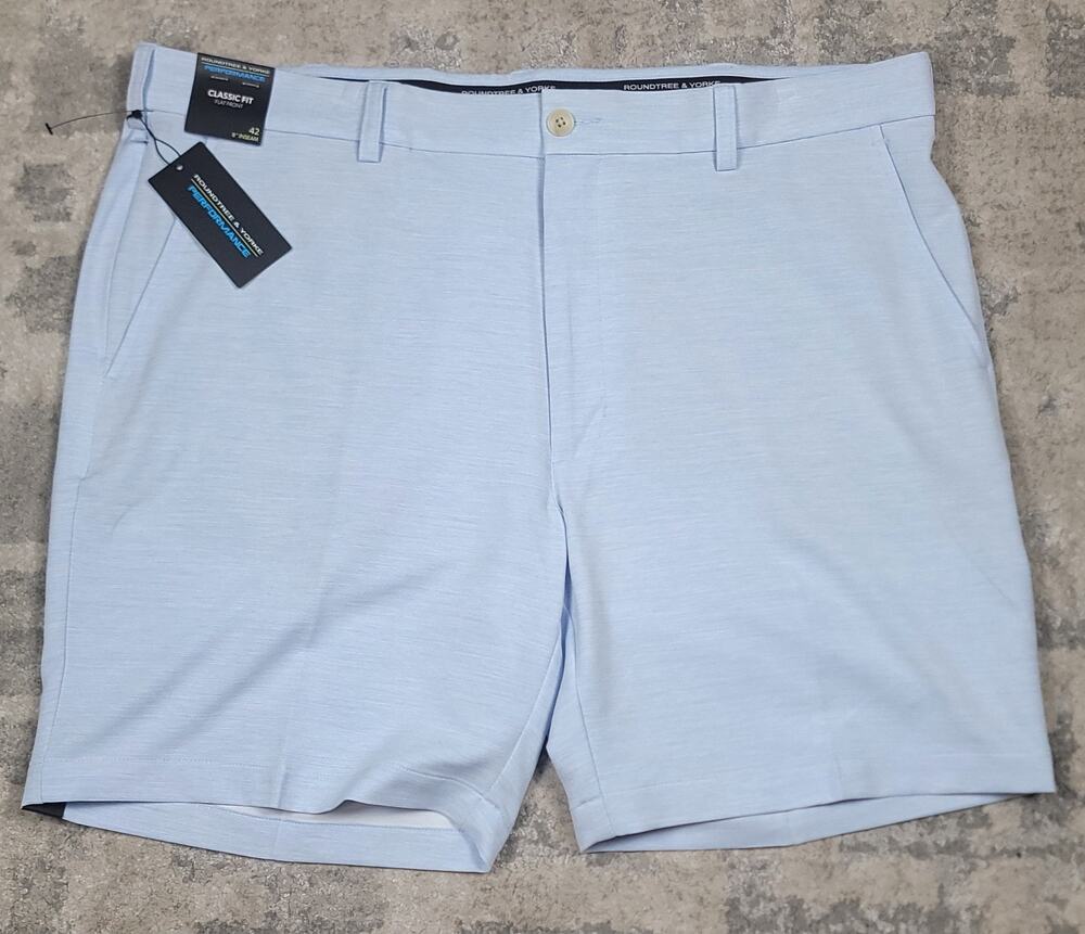 NWT Roundtree & Yorke Men's Classic Fit Chino Golf Light Blue Shorts Size 42x8